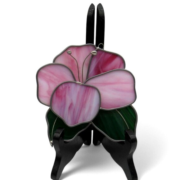 STAINED GLASS Pink Flower 3D Window Hanging Floral Suncatcher - Picture 7 of 10